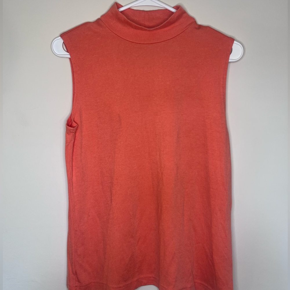 Large Coral Sleeveless Lightweight Cotton Women's Top Preppy Work Office Blouse
